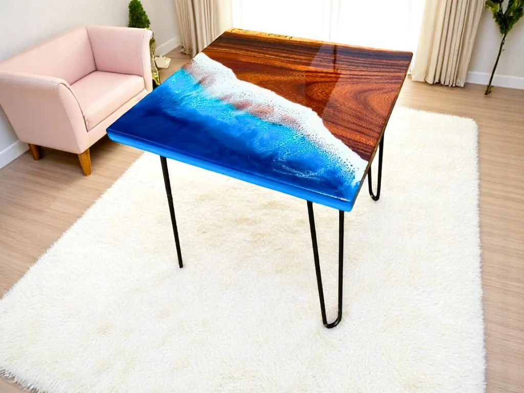 Square Ocean Blue Epoxy Resin Table Top – Perfect New Home Gifts